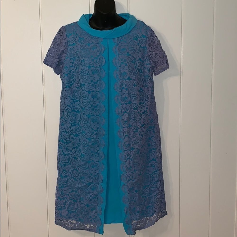 Lovely Vtg 60s blue‎ dress with lace overlay